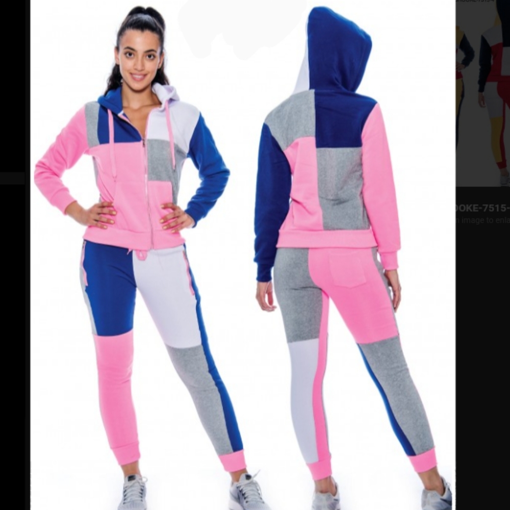 Colored blocked jogger set (PINK&ROYAL BLUE)